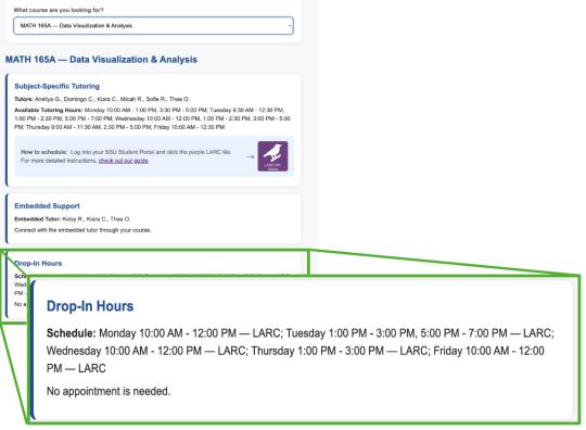 Zoom in view of the drop-in info 