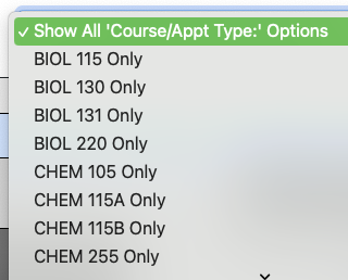 Courses drop-down