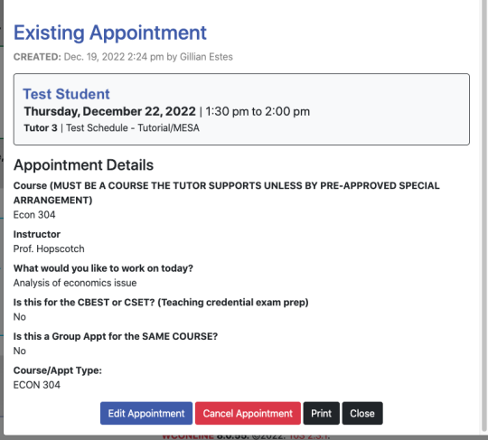 Appointment details