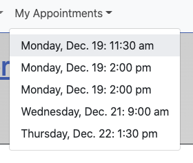 Drop down view of scheduled appointments