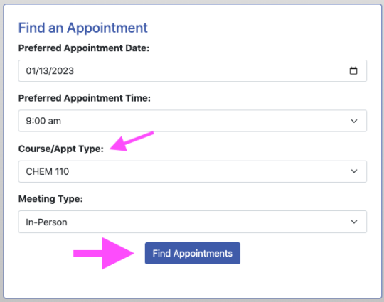 Find an appointment with arrows