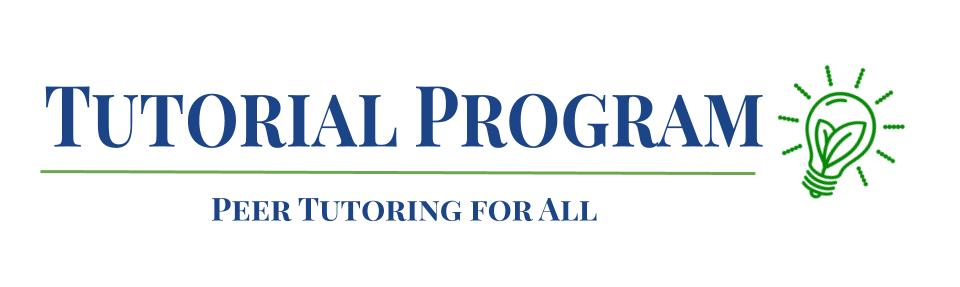Tutorial Program logo, which reads Tutorial Program, Peer Tutoring for All. There is an image of a lightbulb with leaves inside.